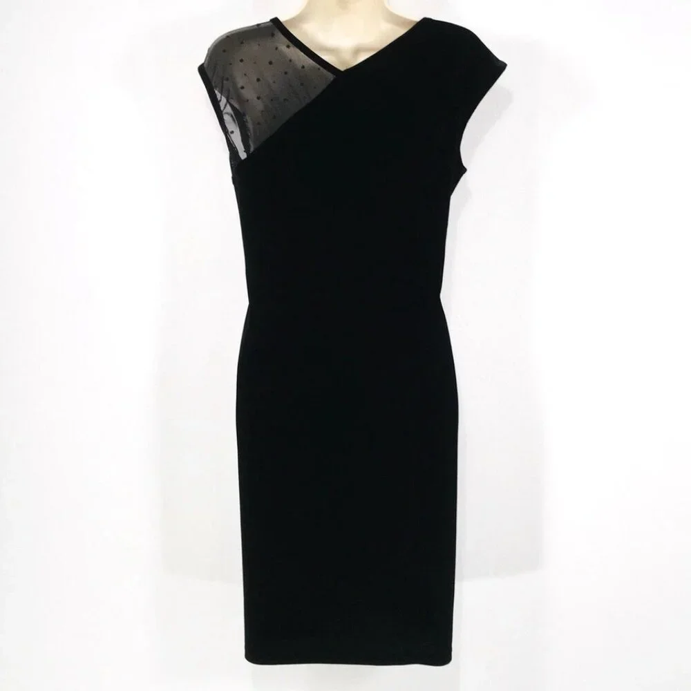 Robbie Bee Stretch Black Velvet Shift Dress Sz 10p Glitter Fairy WhimsyGoth